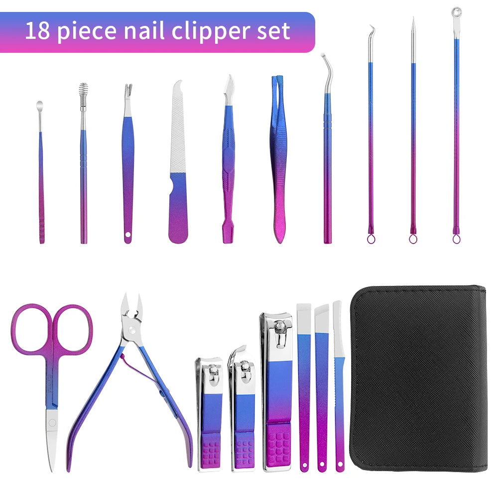 9/18-Piece Gradient Nail Clipper & Cuticle Kit – Portable Mani-Pedi Set