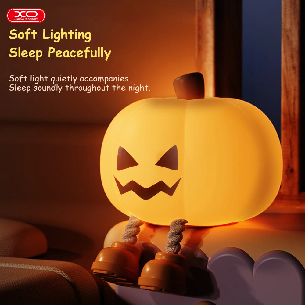 Pumpkin Night Light Cute Soft Silicone Safe Lamp Decorations Timing Dimmable Bedside Decor Kids Babies Halloween Gifts
