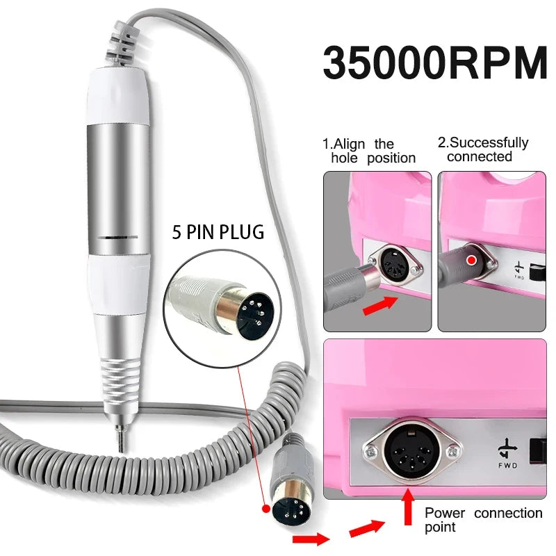 5-Pin Electric Nail Drill Handpiece – Pedicure & Manicure Replacement Tool