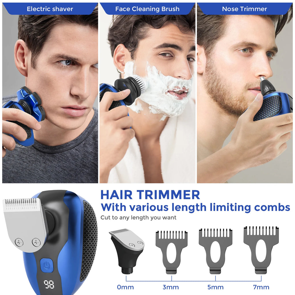Multifunctional Head Shavers for Bald Men 6 Floating Blade Rechargeable Nose Hair Trimmer Grooming Kit