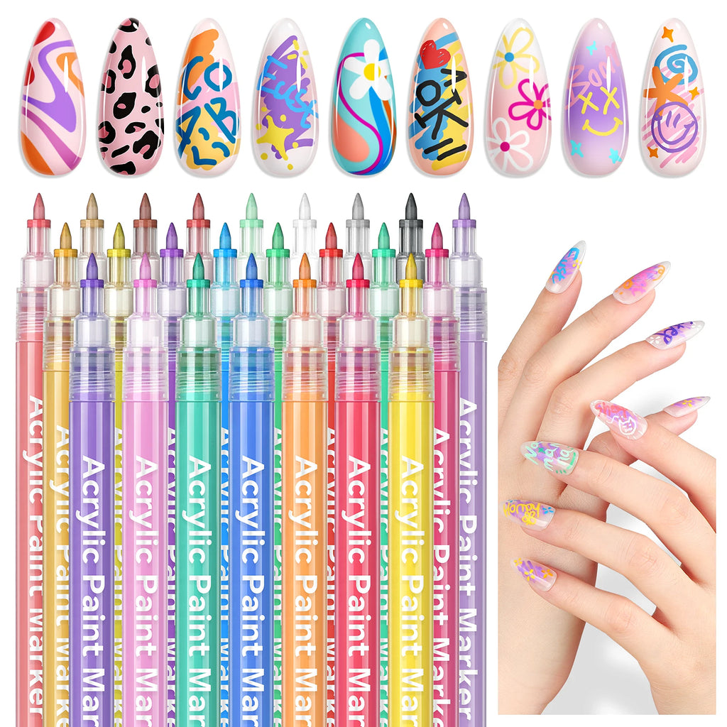 24-Color Quick-Dry Nail Art Pen Set – Spring/Summer Design & Liner Tools
