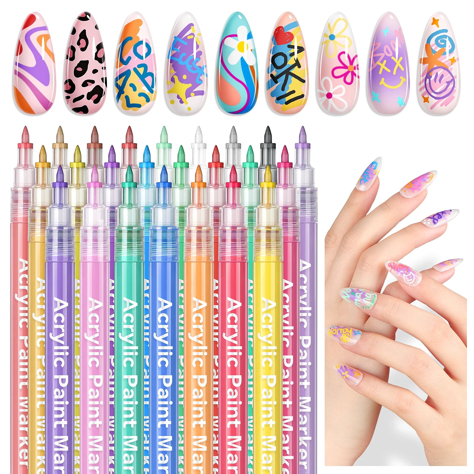 24-Color Quick-Dry Nail Art Pen Set – Spring/Summer Design & Liner Tools