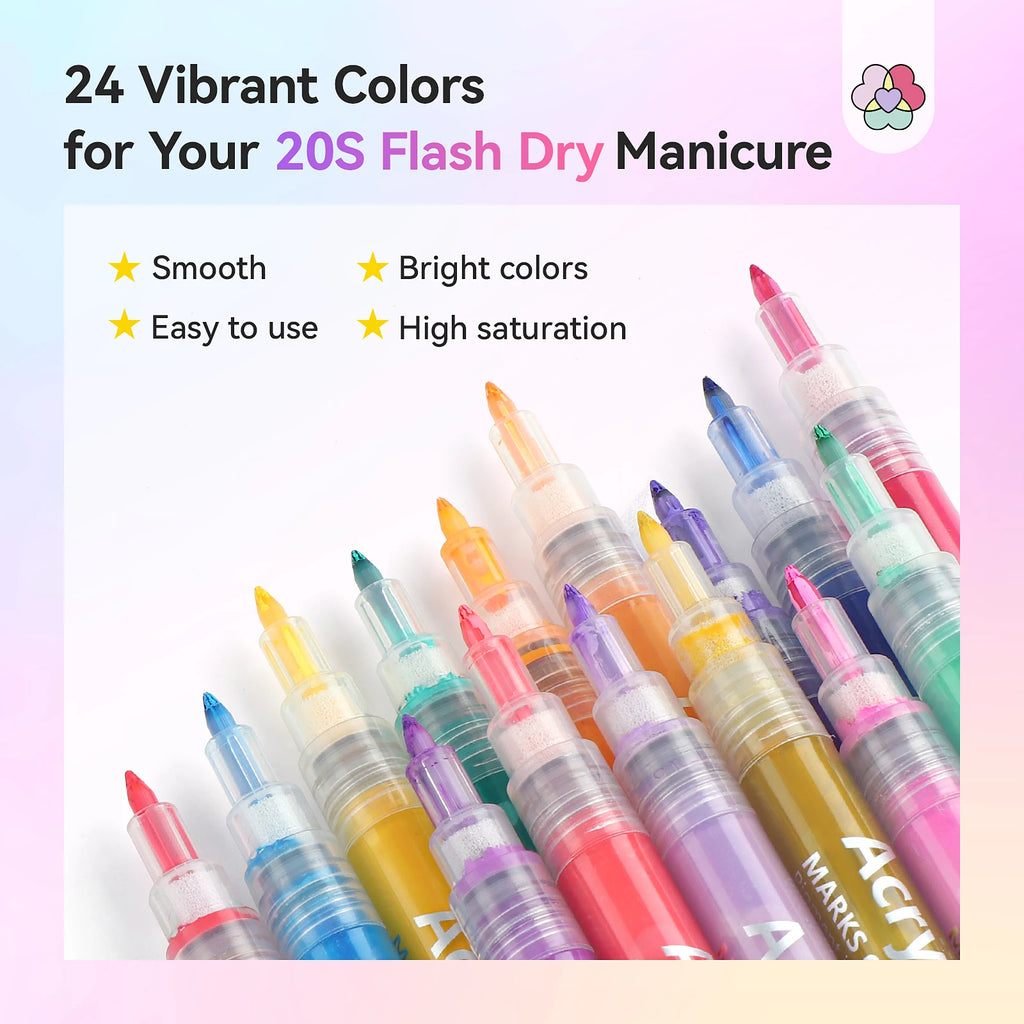 24-Color Quick-Dry Nail Art Pen Set – Spring/Summer Design & Liner Tools