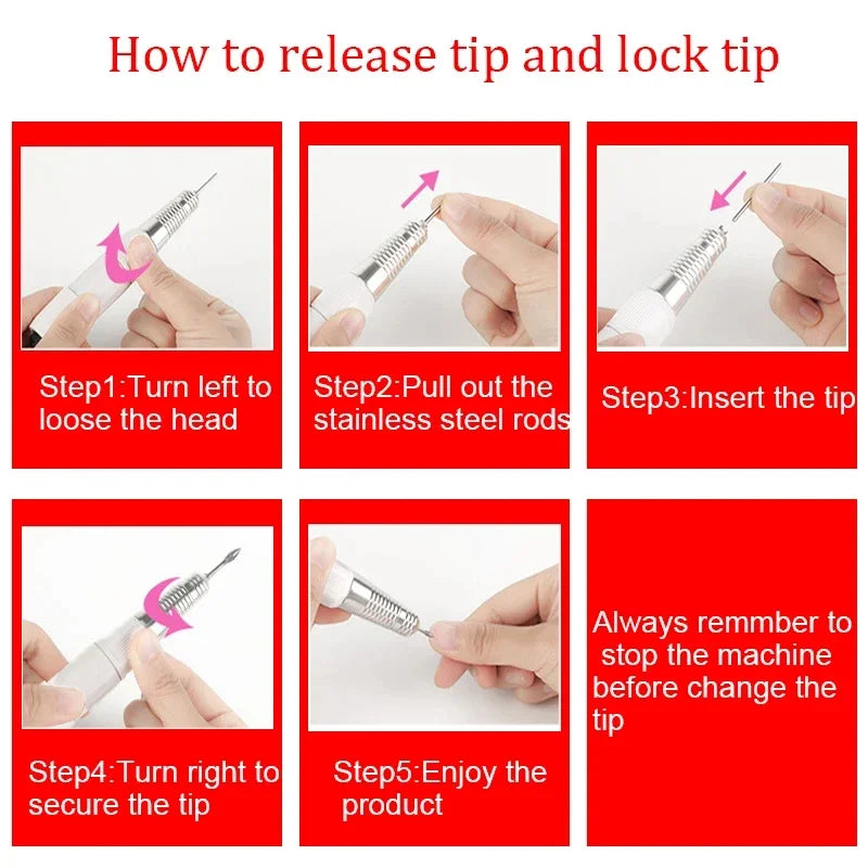 5-Pin Electric Nail Drill Handpiece – Pedicure & Manicure Replacement Tool