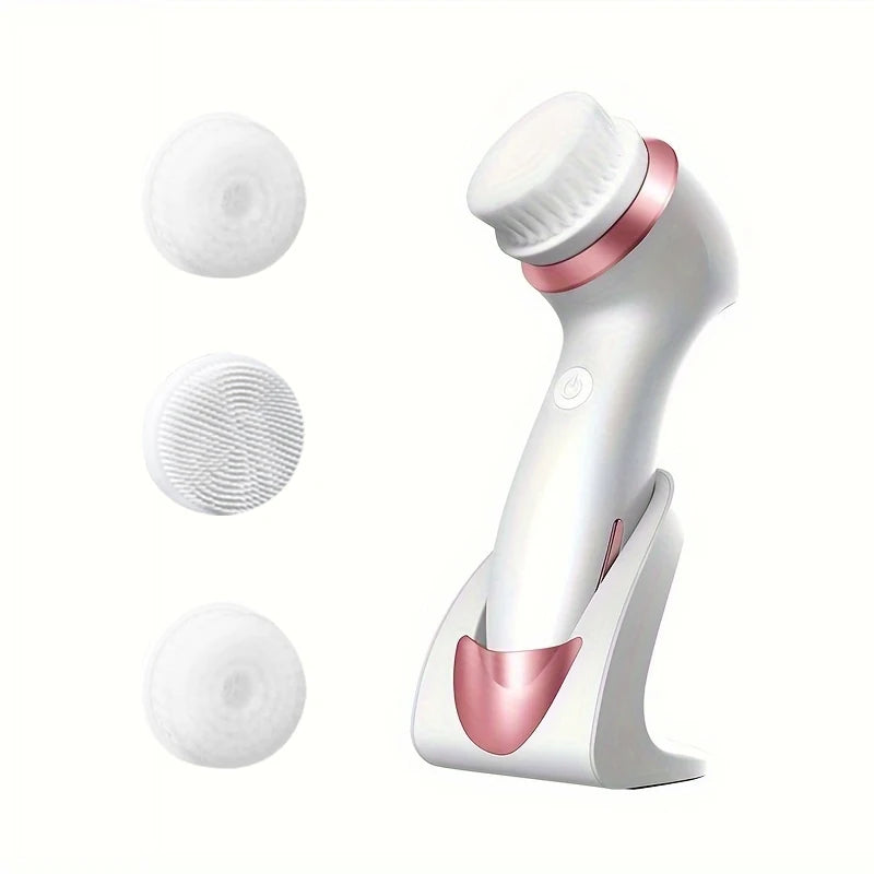 Rechargeable Electric Facial Cleansing Brush 3 in 1 with 3 Brush Heads