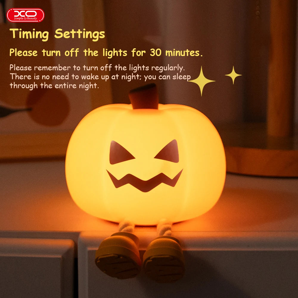 Pumpkin Night Light Cute Soft Silicone Safe Lamp Decorations Timing Dimmable Bedside Decor Kids Babies Halloween Gifts