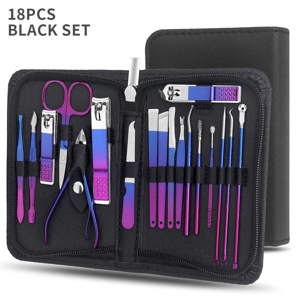 9/18-Piece Gradient Nail Clipper & Cuticle Kit – Portable Mani-Pedi Set