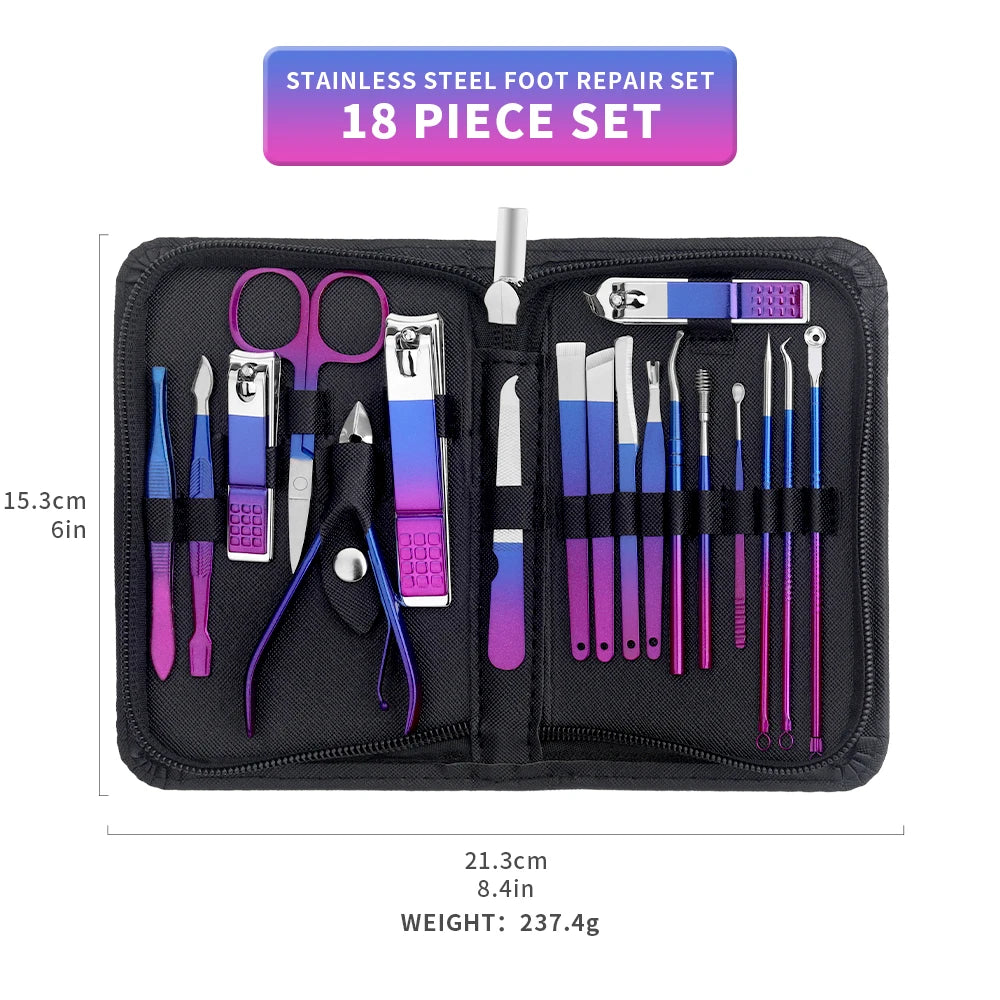 9/18-Piece Gradient Nail Clipper & Cuticle Kit – Portable Mani-Pedi Set